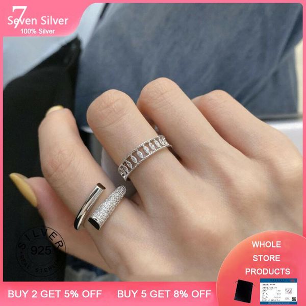 

cluster rings 925 sterling silver zircon double-layer ring female fashion micro-inlaid simple handmade jewelry index finger couple, Golden;silver