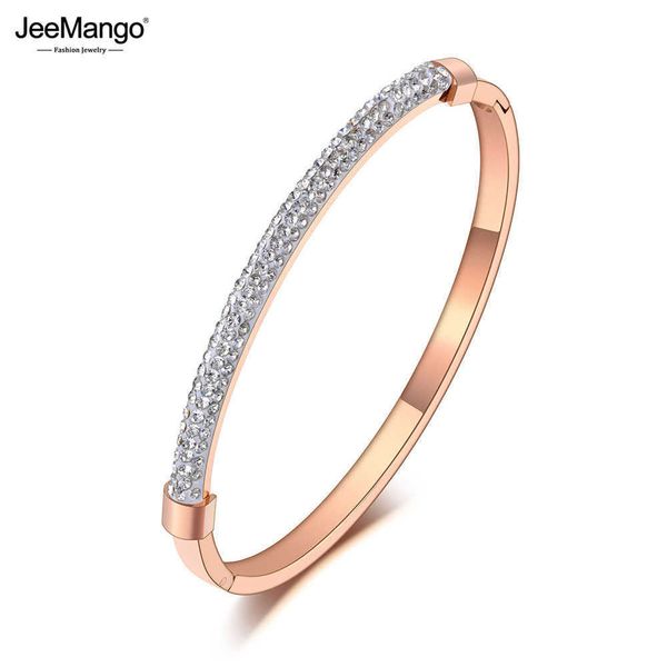 

jeemango sparkling full clay crystal stainless steel bangles bracelets for women girls rose gold cuff bracelet jewelry jb19065 q0717, Black