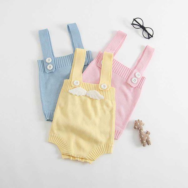 Einzelhandel Baby Bodys Säuglingskleidung Nette Engelsflügel Mädchen Overalls Weiche gestrickte Baumwolle geborene Kleidung EG007 210610