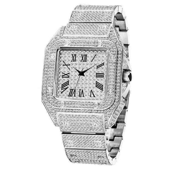 

nxy watchs missfox golden roman high-grade hip-hop star studded square men's fashion quartz 0216, Slivery;brown