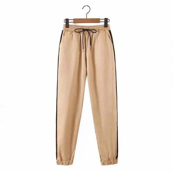 

women's pants & capris merodi women autumn casual side striped print jogging long ladies fashion drawstring elastic high waist khaki sp, Black;white