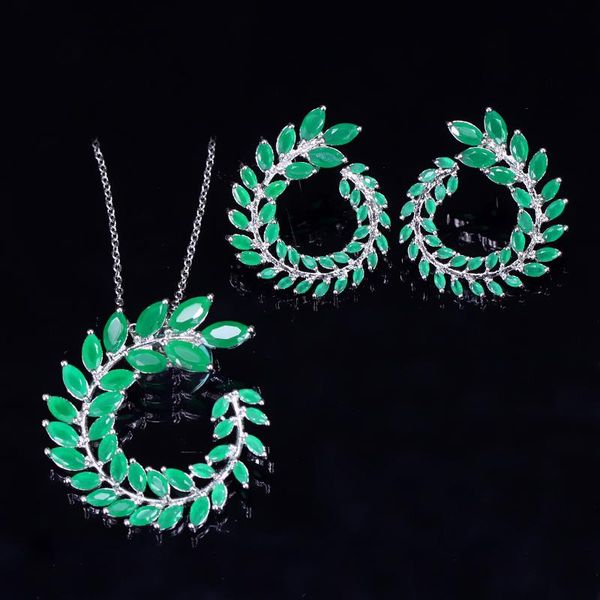 

earrings & necklace green earring and pendant flower shape fashion jewerly sets for women gift, Silver