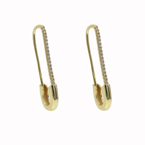 

2021 New Fashion Jewelry Paperclip Pin Safety Studs Filled Elegant Designer Women Cz Unique Delicate Gold Earring Frrcm, Golden