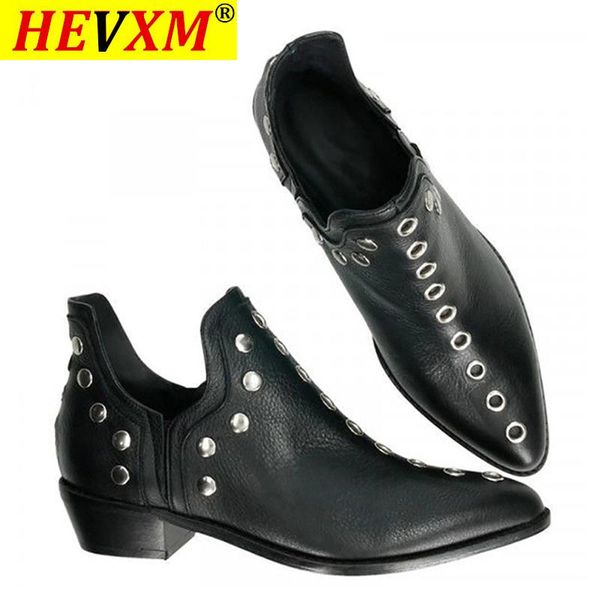 

boots women ankle fashion retro rivet woman autumn winter pointed toe shoes female low heel footwear plus size 35-43, Black