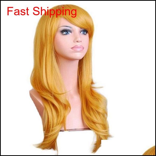 

70cm loose wave synthetic wigs for women cosplay wig blonde blue red pink grey purple hair for human party for qylqxu cissors, Black