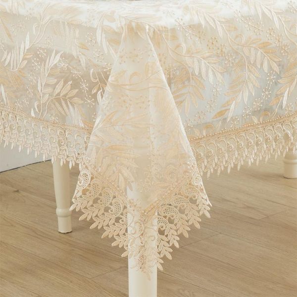 

creative gold color modern style organza leaves embroidered table cloth modern american table cabinet cover