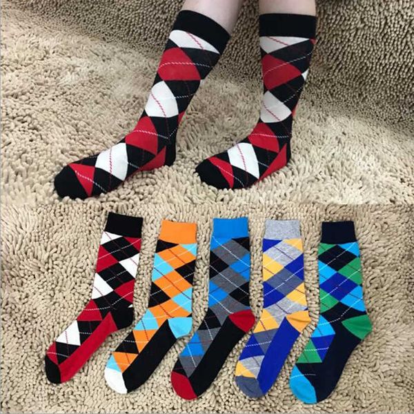 

casual long men plaid hip hop color scheme cato blind socks, Black