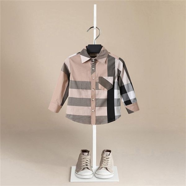 Moda marca roupas bebê outono top bebê camisa manga comprida camisas xadrez de algodão menina camisas de bebê crianças 210306