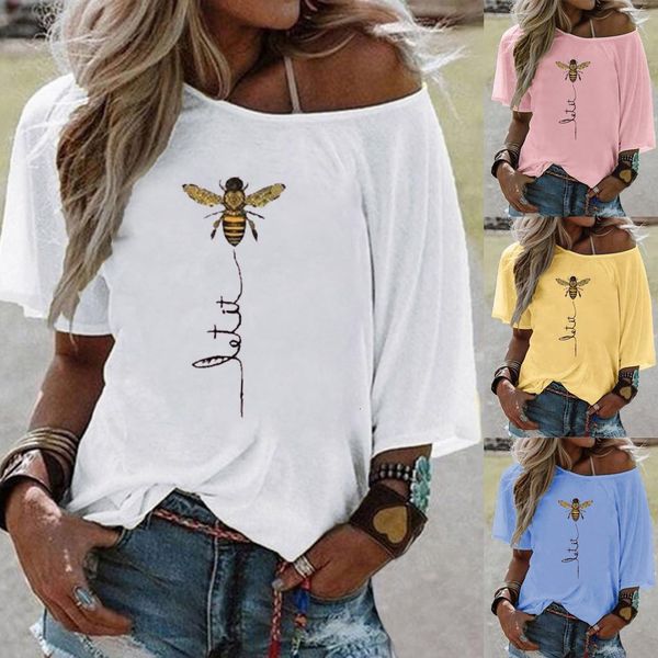 

h40 off shoulder blouse shirt women plus size ladies shirts bee printed summer for women solid 2021 casual loose blouses, White