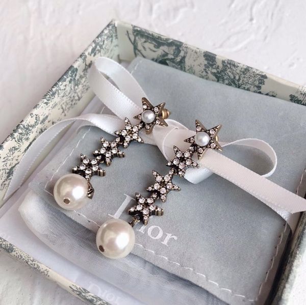 

2021 new designer 2021 silver needle family full diamond star long earrings fashion sweet generous temperament earrings, Golden