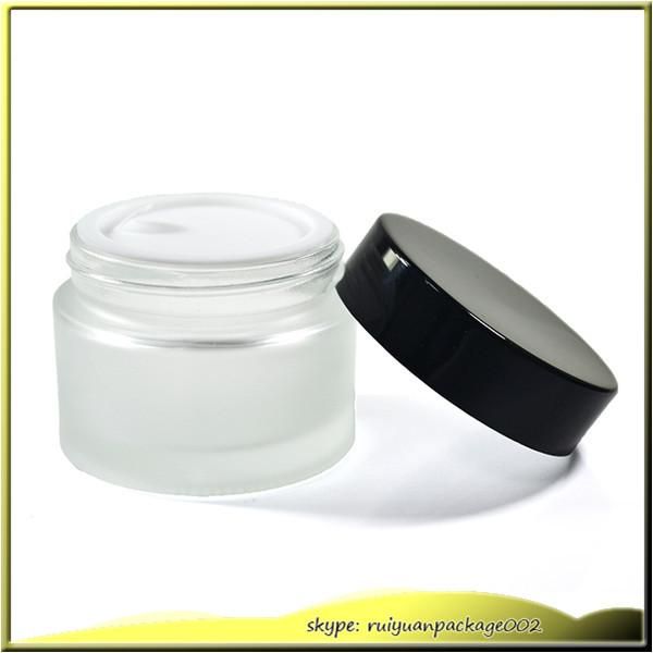 

10 pcs 50g black cap frost glass container eye cream jar cosmetic packing jar clear glass cream cosmetic container