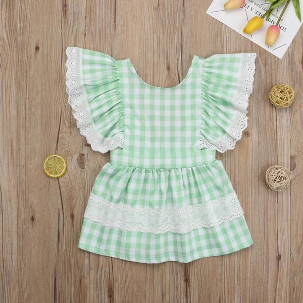 

girl's dresses kids girl plaid dress lace sleeve backless summer casual, Red;yellow