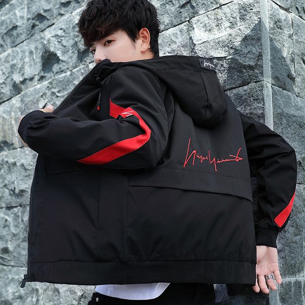 

men's coat 2021 new spring korean fashion autumn and winter thin upper garment tooling hooded jacket, Black;brown