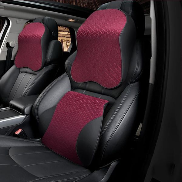 

seat cushions pu leather car neck pillow 3d memory foam headrest waist back rest lumbar cushion support accessories
