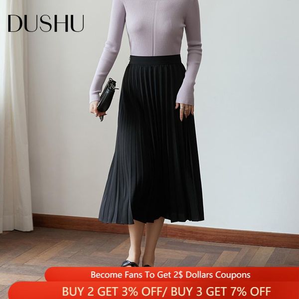 

skirts dushu woman drape all-match mid-length skirt women's slim black pleated floral long high waist