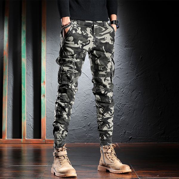 

2021 new newly designer fashion men jeans loose fit multi pockets casual cargo pants streetwear camouflage hip hop joggers 4bu3, Blue