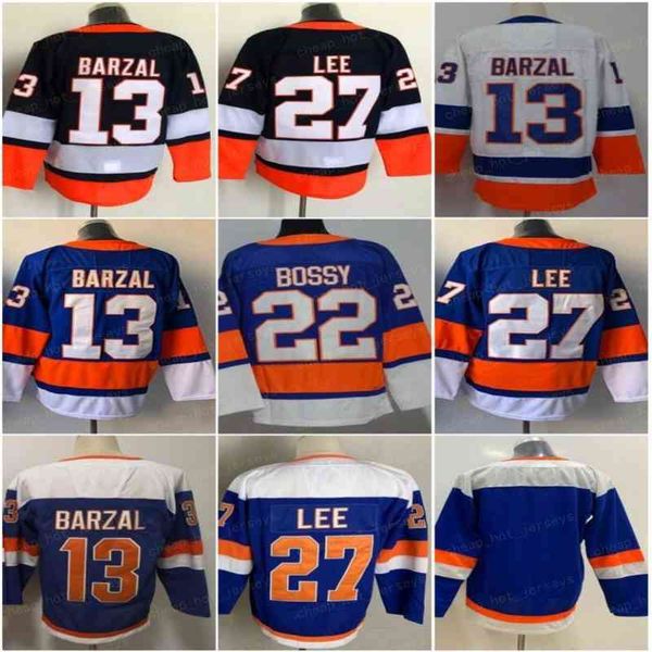 

men blank ice hockey 27 anders lee jersey 13 mathew barzal vintage 22 mike bossy 5 denis potvin 31 billy smith 91 john tavares retro stadium, Black;red
