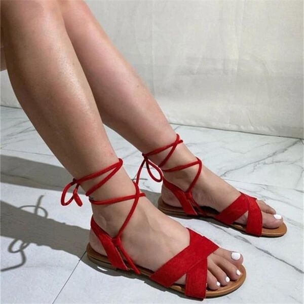 

sandals ladies 2021 summer flat shoes fashion cross strap xl 43 for women, Black