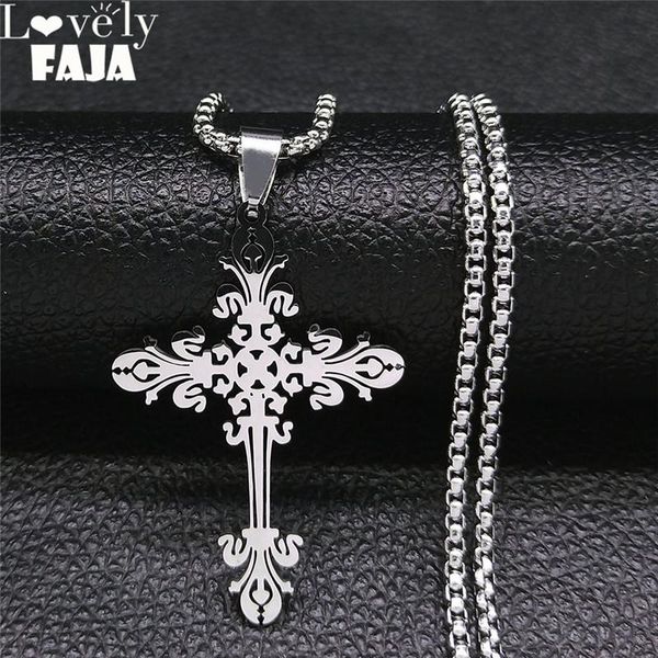 

pendant necklaces gothic flower cross stainless steel chain for women/men necklace jewelry acier inoxydable n7035s02, Silver