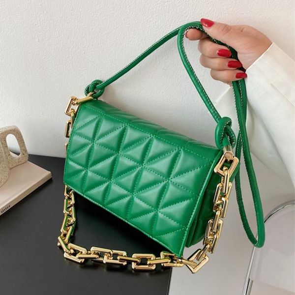 

shoulder bags quilting women flap crossbody bag summer travel trends baguette pu leather thick chain purses and handbags green