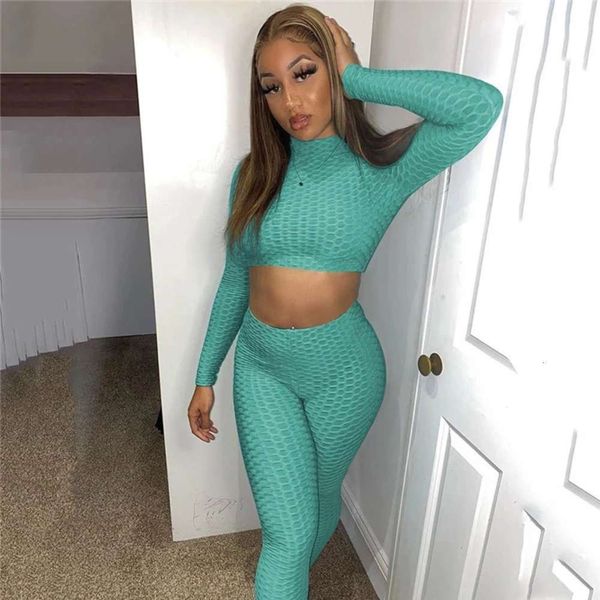 

2020 new split sportswear bubble lattice slim women's fitness yoga suit, Gray