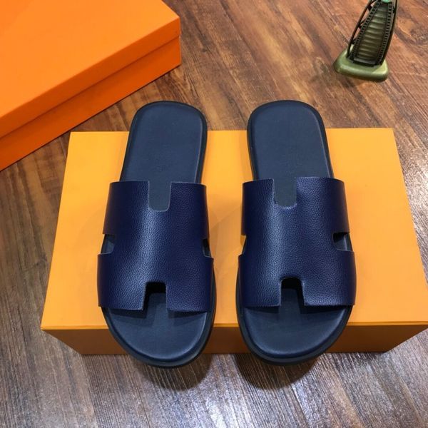

2021 casual men designer slippers flat genuine leather fashion luxury comfortable mens slides plus size eur38-45 zlh, Black