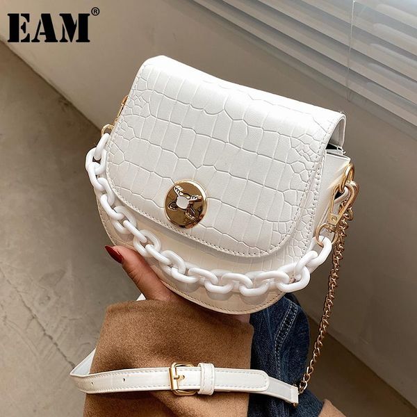 

cross body [eam] women saddle crocodile pattern pu leather flap personality all-match crossbody shoulder bag fashion tide 2021 18a2110