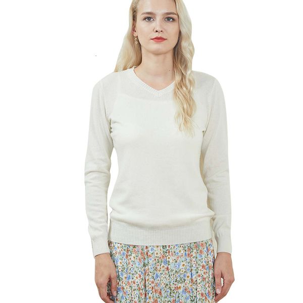 

2021 new women knitting jumper female autumn winter warm thickening 100% cashmere v-neck long sleeves sweater yvt7, White;black