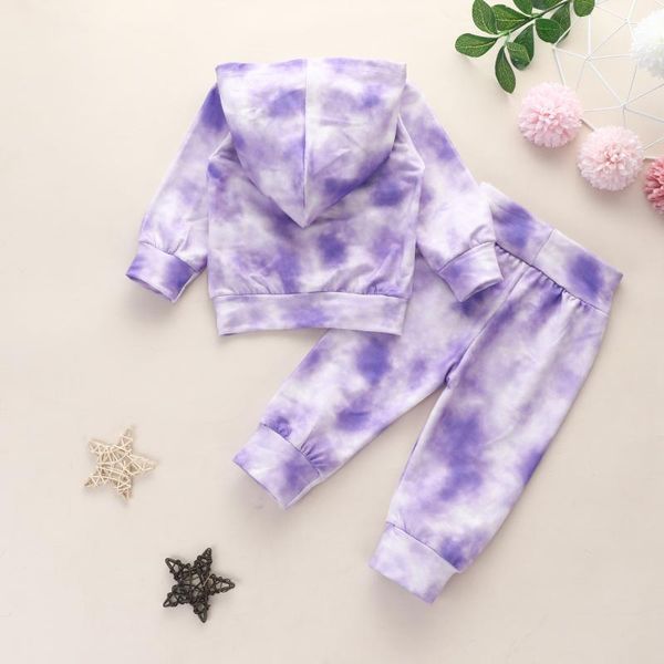 

clothing sets baby & children's 1-5years infant girl boy tie-dye long sleeve hooded sweatshirt with butterfly + pants, White