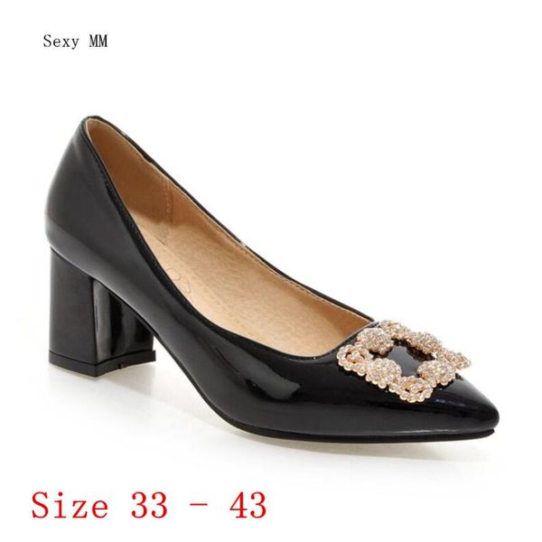 

dress shoes square high heels ladies heel women stiletto woman party wedding kitten small plus size 33 - 43, Black