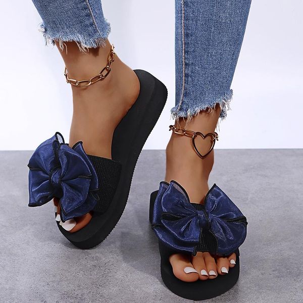 

slippers 2021 high heel women summer wild bow beach casual, Black