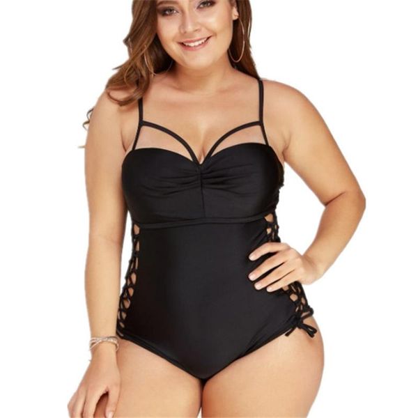 

one-piece suits plus size swimwear 2021 selling solid color multi rope lace up one piece bikini bathing suit for women traje de banho