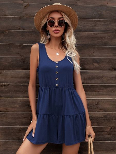 

dearcase scoop neck flounce hem romper b07h#, White