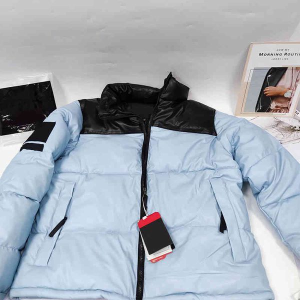

men coat embroidered parka coats leather cotton cloth ladi plush geometric down gradient warm hooded ins, Black