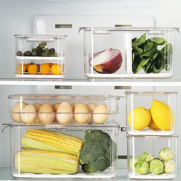 

storage bottles & jars refrigerator food box with lid vegetable fruits container fresh-keeping sealed tank drain crisper kitchen home organi
