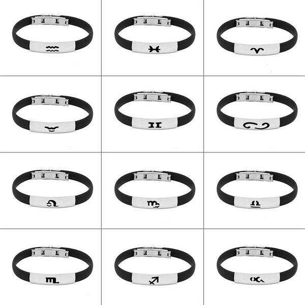 

charm bracelets 12 constellation symbol bracelet men silicone for boys women girl jewelry accessories gifts, Golden;silver