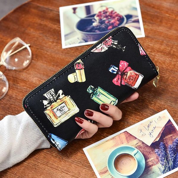 

wallets wallet woman buckle zipper long purses coin purse card holder female cartoon print quality clutch money bag leather 728, Red;black
