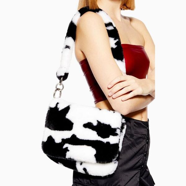 

evening bags cow bag women shoulder winter faux animal fur handbag for 2021 party lady small underarm tote cute birthday gift