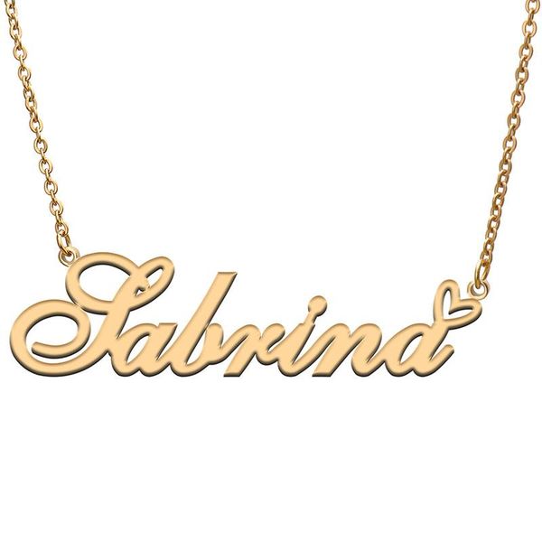 

pendant necklaces sabrina love heart name necklace personalized gold plated stainless steel collar for women girls friends birthday wedding, Silver