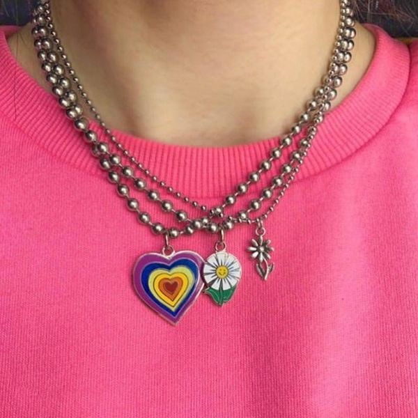 

pendant necklaces vintage heart colorful butterfly necklace for women girl harajuku 90s animal cartoon choker trendy jewelry, Silver