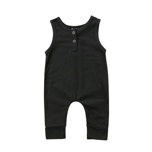 

jumpsuits summer toddler babys boy sleeveless black romper jumpsuit boys girl clothes outfits cotton solid rompers playsuit 0-18m, Blue