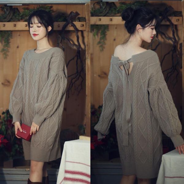 

casual dresses winter women's dress 2021 bodycon sweater women long sleeve knitted maxi vintage oversize knitting fall, Black;gray