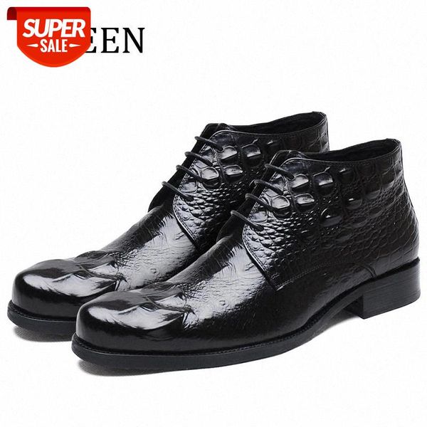 

yween men leather boots crocodile pattern fashion men business dress boots round toe lace up formal shoes luxury shoes #ot60