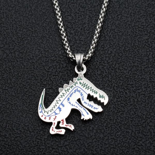 

pendant necklaces chain necklace men cartoon dragon stainless steel gold hip hop mem mecklace gift for male accessories wholesale, Silver