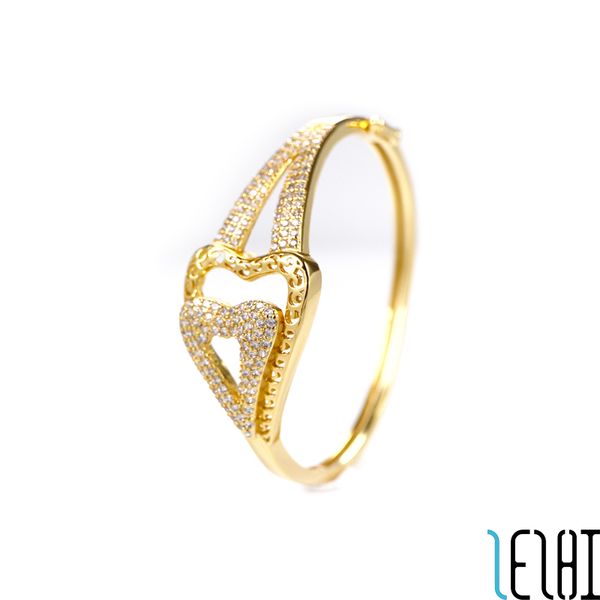 

charm exquisite eternal love diamond wedding jewelry sets 18k gold plating engraved heart ice up bnagle set fashion bridal forever promise j, Slivery;golden