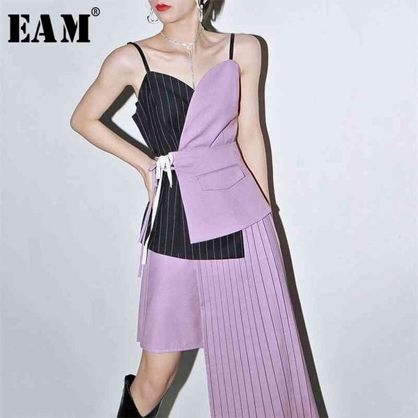 

[eam] women purple contrast color asymmetrical camis v-collar sleeveless personality fashion spring autumn 1s616 210625, White