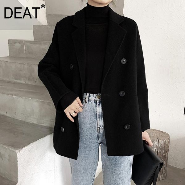 

women's suits & blazers [deat] v-neck collar long sleeve woolen small suit coat thinked black for women 2021 spring and autumn gx963, White;black