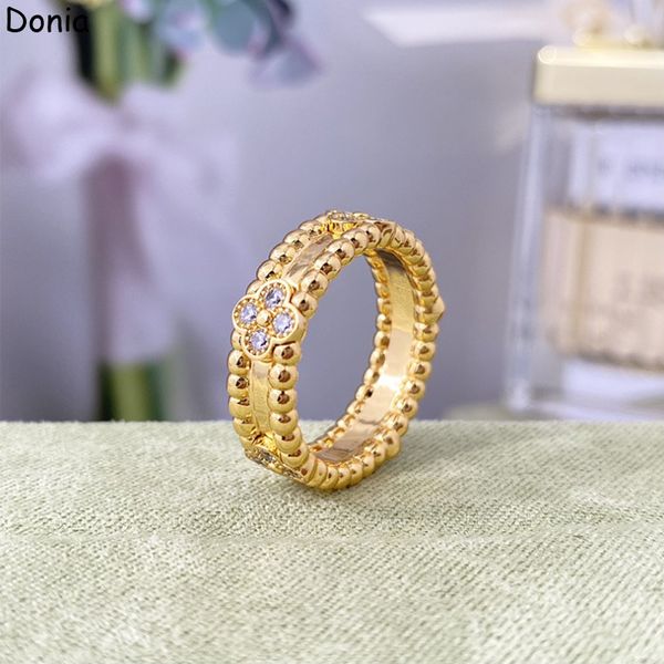 

donia jewelry luxury ring exaggerated european and american fashion four-leaf flower titanium micro-set zircon creative designer with box, Silver