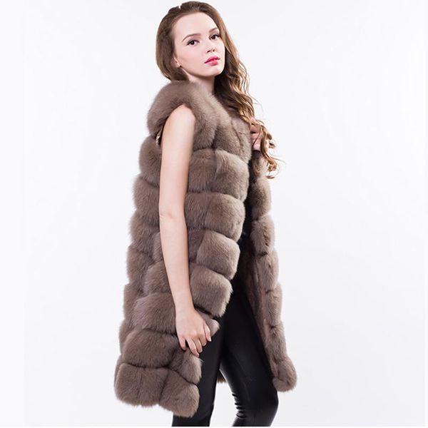 

women's fur & faux harppihop 88cm long natural vest fashion sleeveless jacket coat warm female slim park, Black