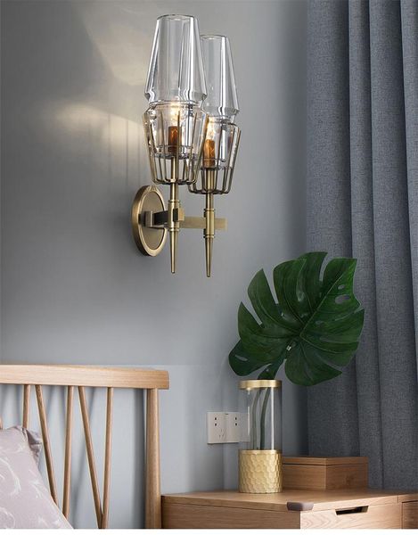 

wall lamp luxury glass bedside light e27 modern plated brass metal
